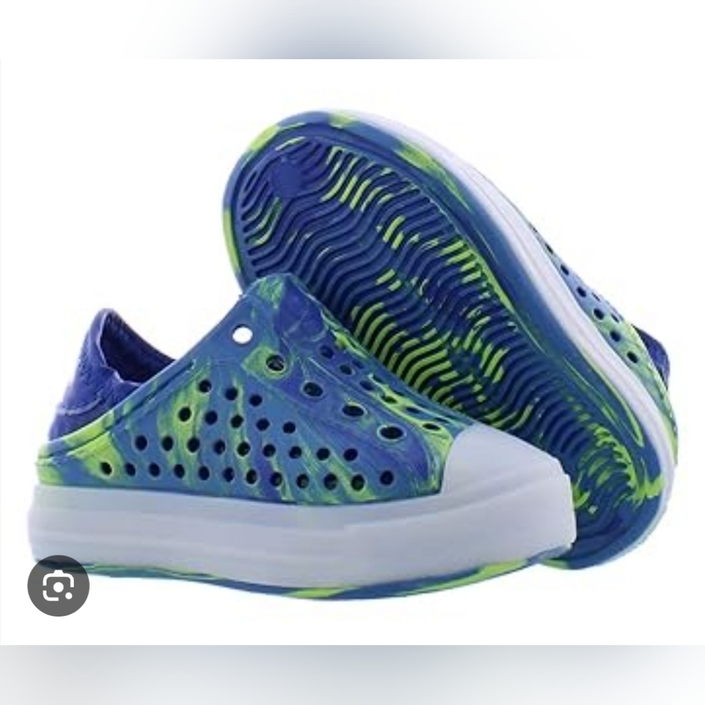 Skechers Kids Slip-On Water Shoes Size 8 | Blue Green Tie Dye EVA Foam